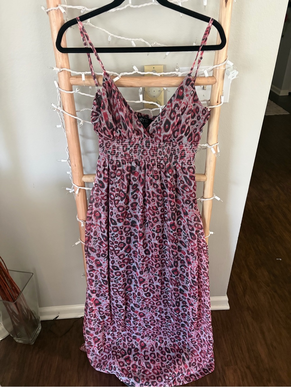 Pink Leopard Print Maxi Dress with Smocked Waist